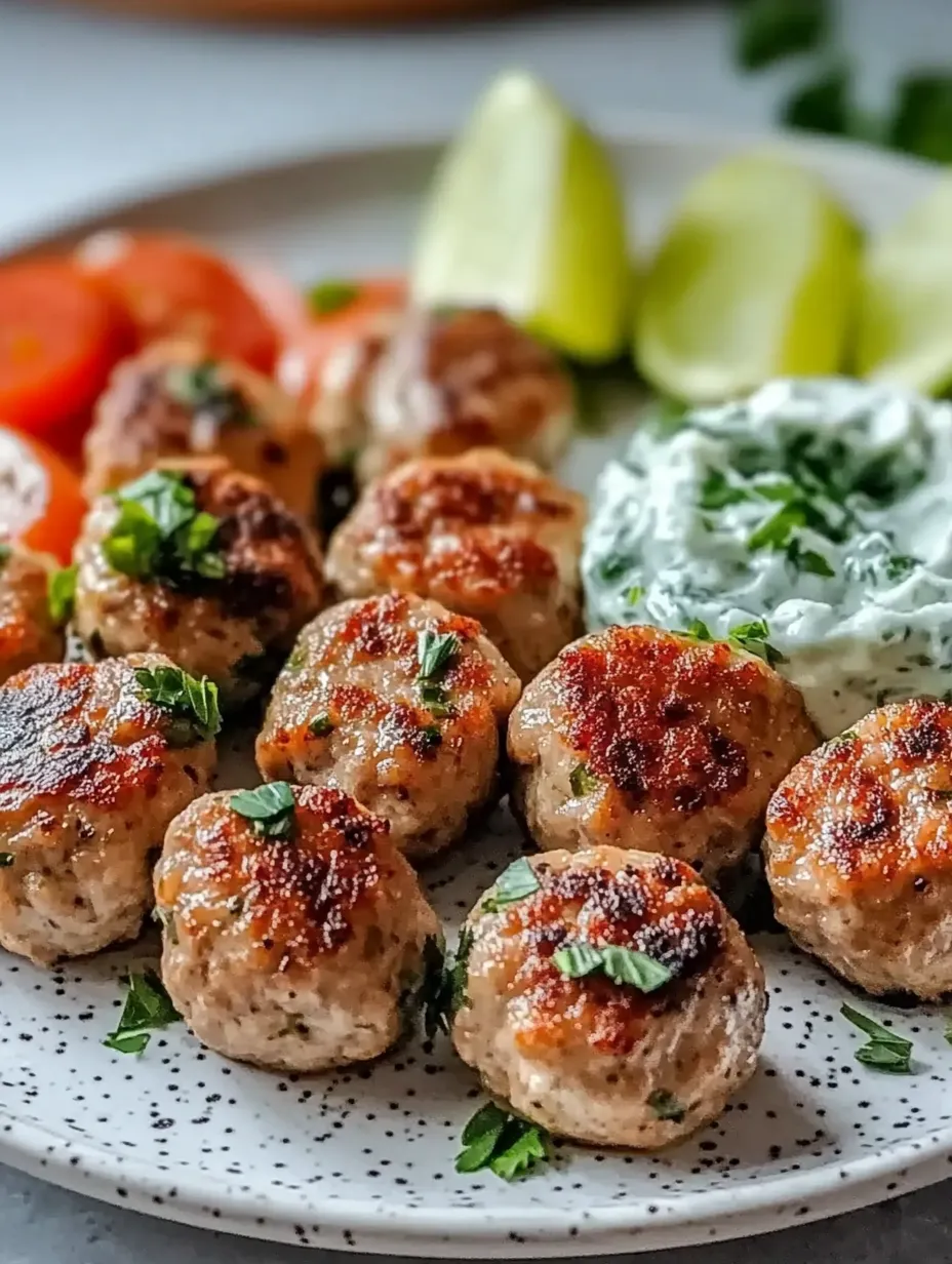 Greek Turkey Meatballs next to Tzatziki Sauce