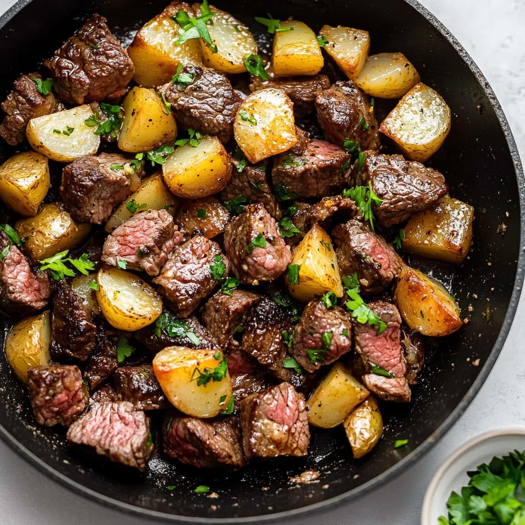 Garlic Butter Steak Bites with Potatoes