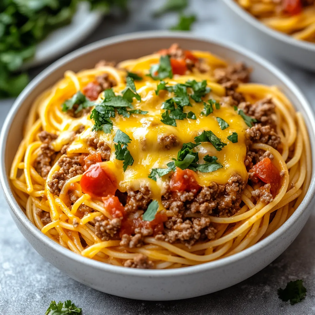 Effortless CrockPot Taco Spaghetti