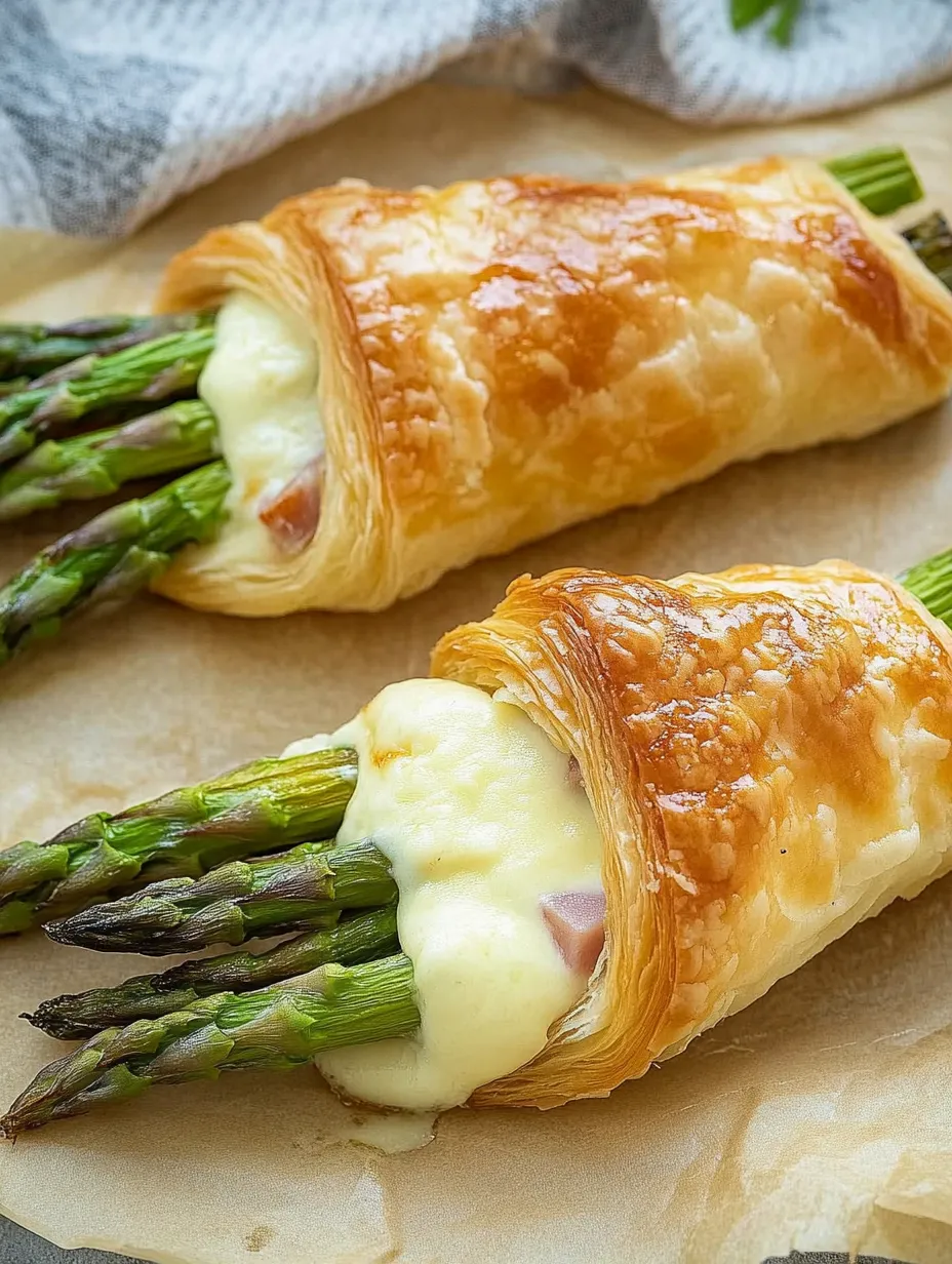 Ham, Cheese, and Asparagus Wrapped in Flaky Puff Pastry – Fresh, Golden, and Tasty