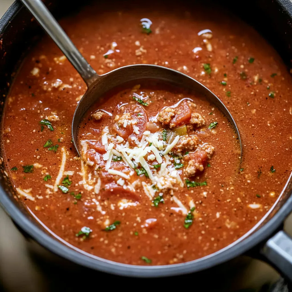 Melted Cheese in a Bowl of Pizza Soup