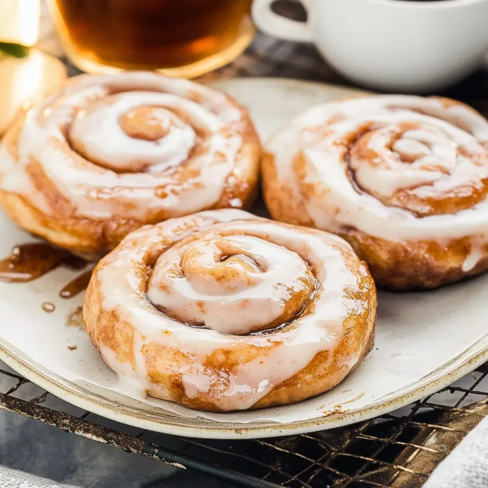 Two cinnamon rolls on a plate.