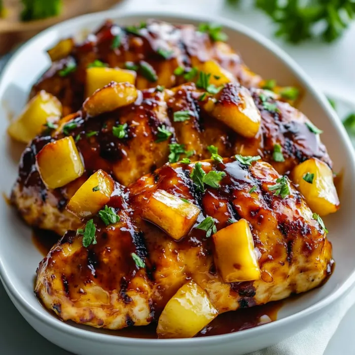 A bowl of chicken with pineapple.