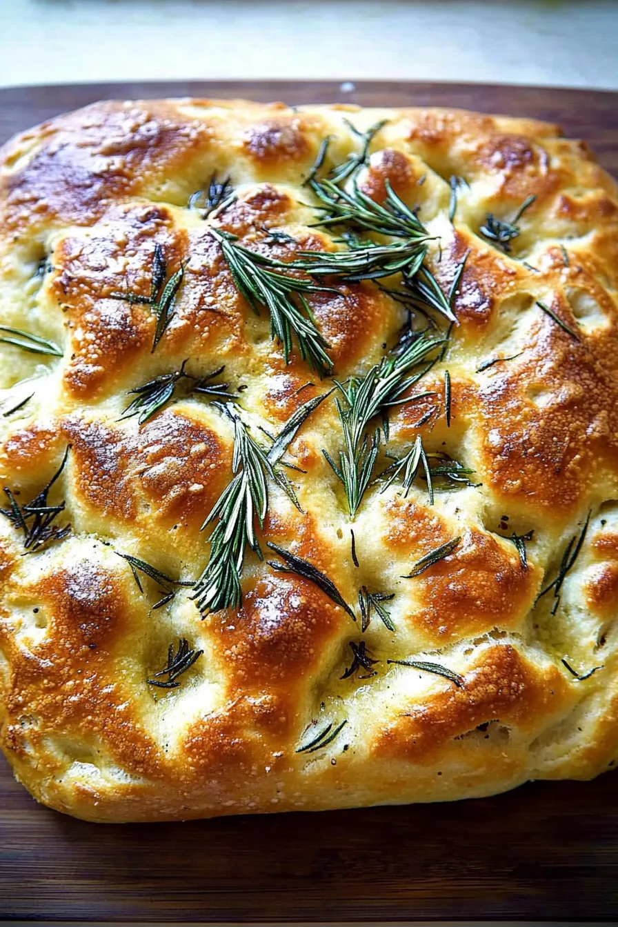 A close up of a loaf of bread with herbs on top.