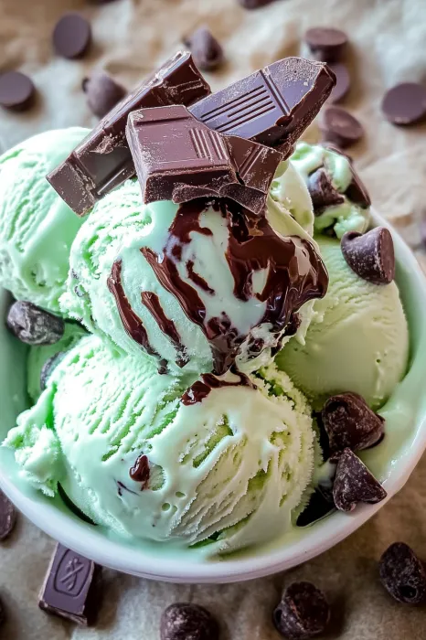 A bowl of ice cream with chocolate chips.