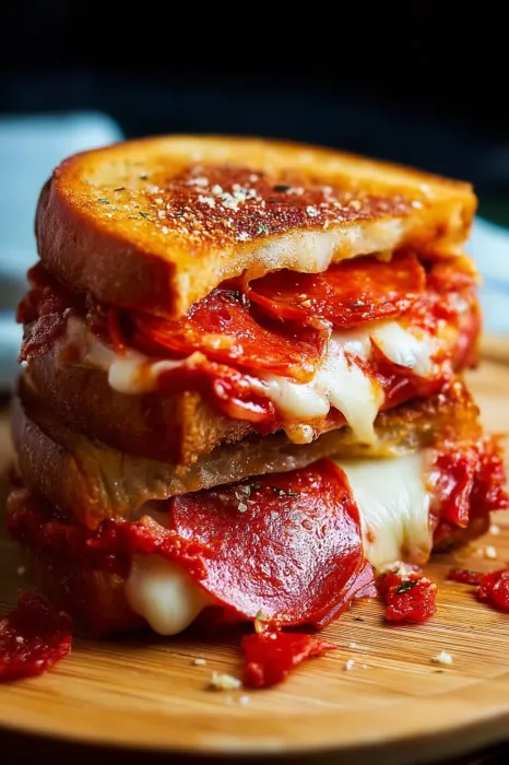 A stack of three grilled cheese sandwiches.