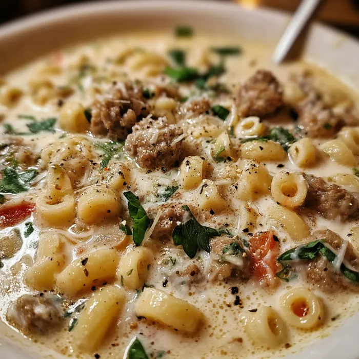 A bowl of pasta with meat and vegetables.