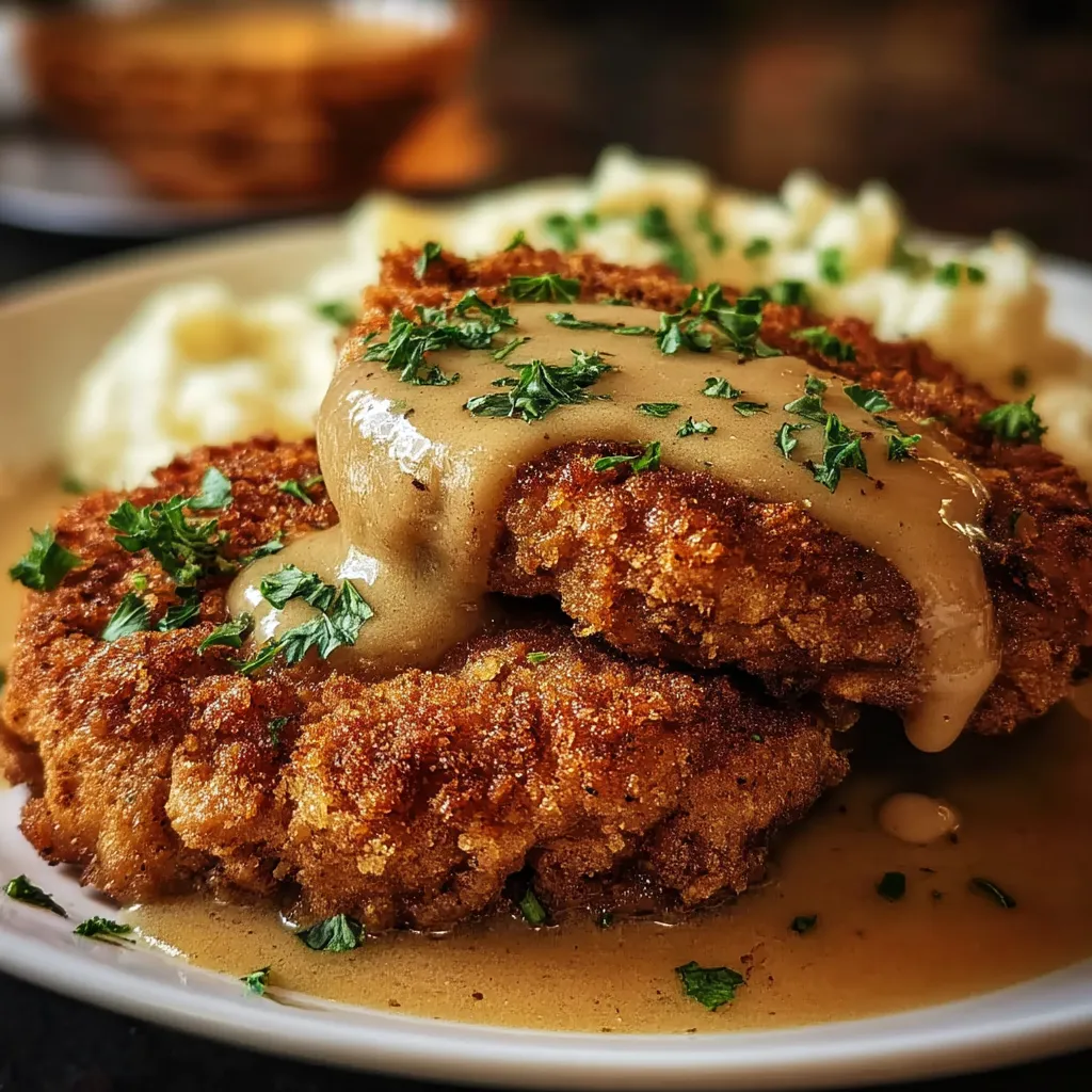 A plate of food with gravy on top.