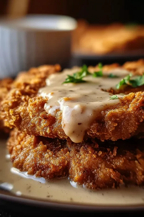 A piece of meat with gravy on it.