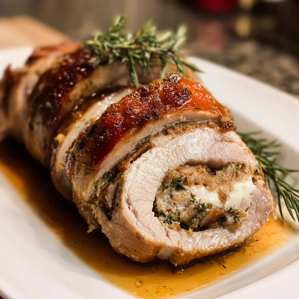 A plate of meat with herbs on top.