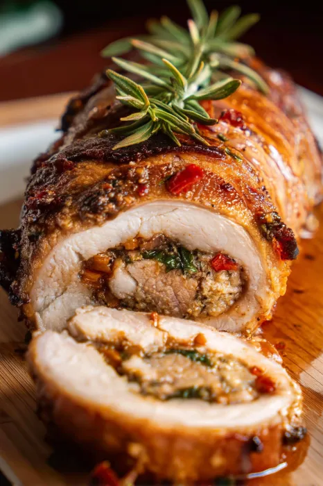 A roast with herbs on top.