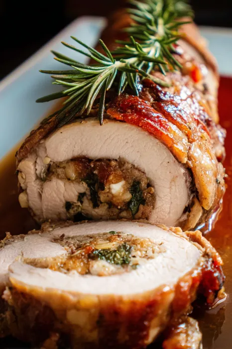 A roast with herbs on top.