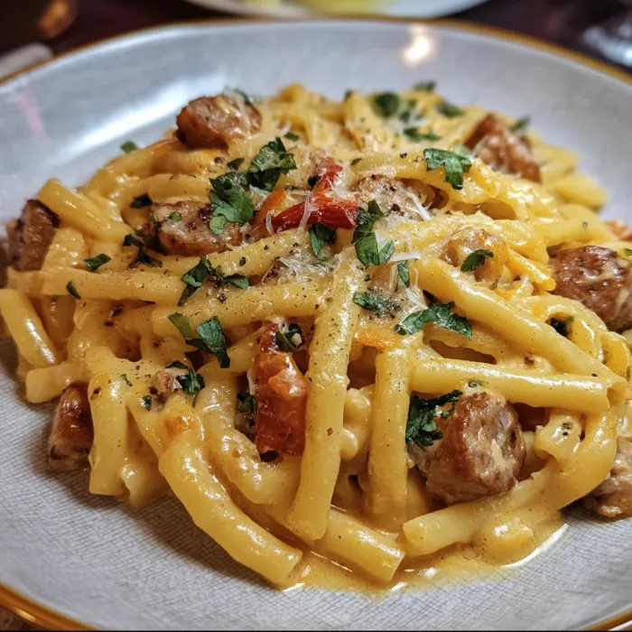 A plate of pasta with meat and cheese.