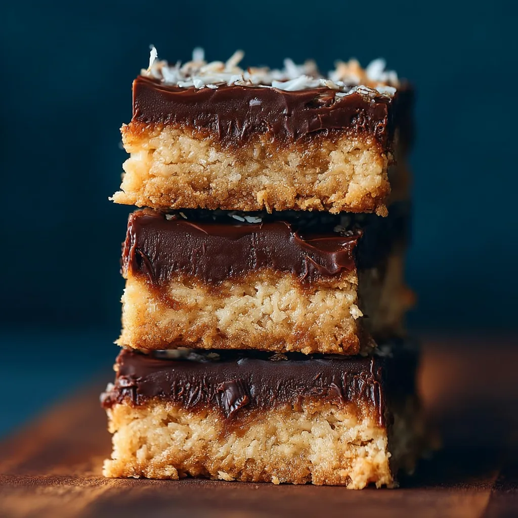 Three pieces of chocolate cake with coconut on top.