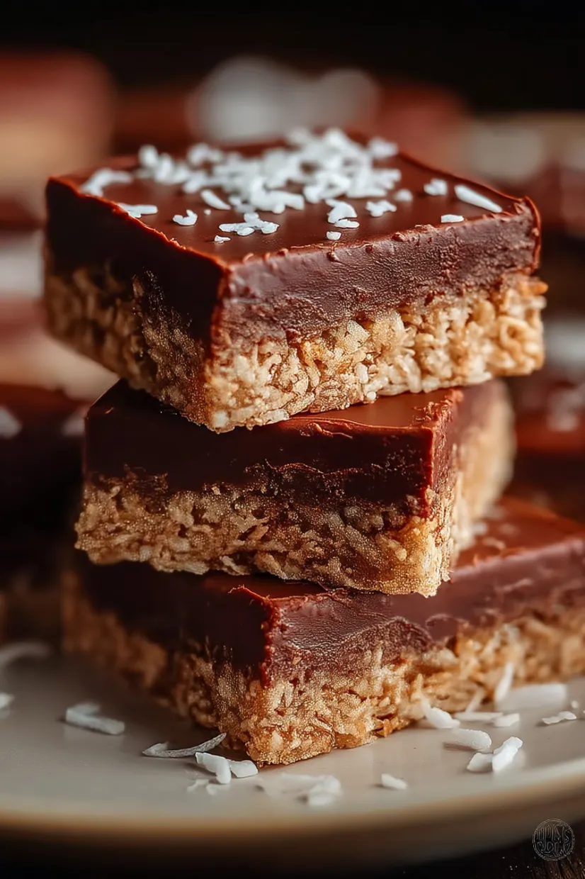 Three pieces of chocolate cake with coconut on top.