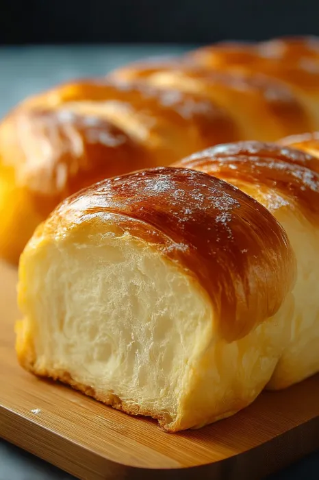 Two pieces of bread on a table.