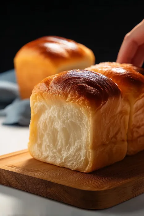 A loaf of bread is being cut.