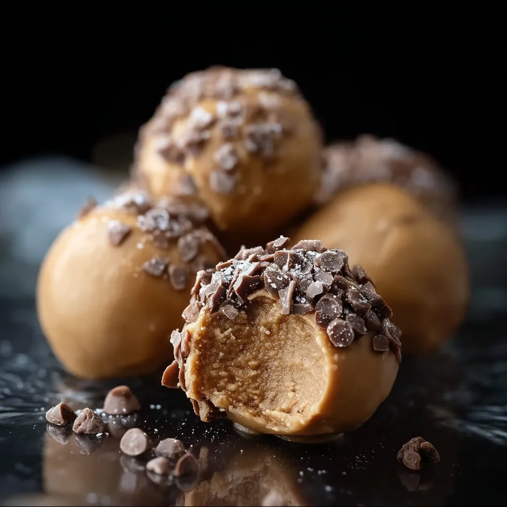 Chocolate covered balls on a table.