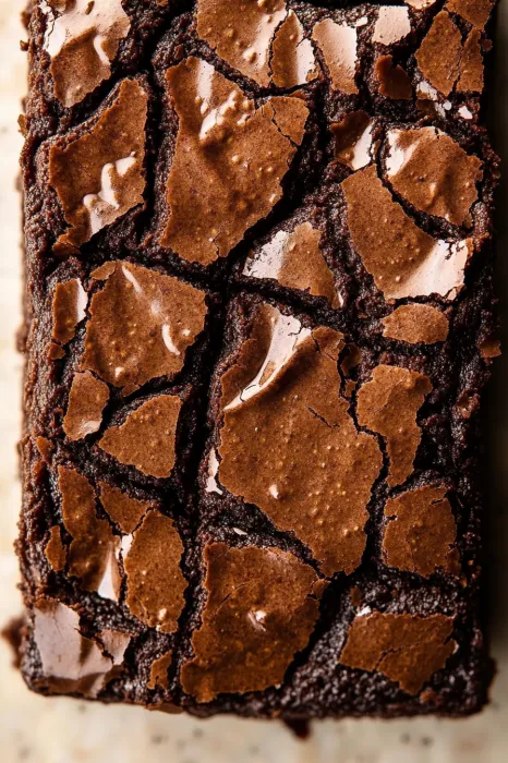 A chocolate brownie with a cracked top.