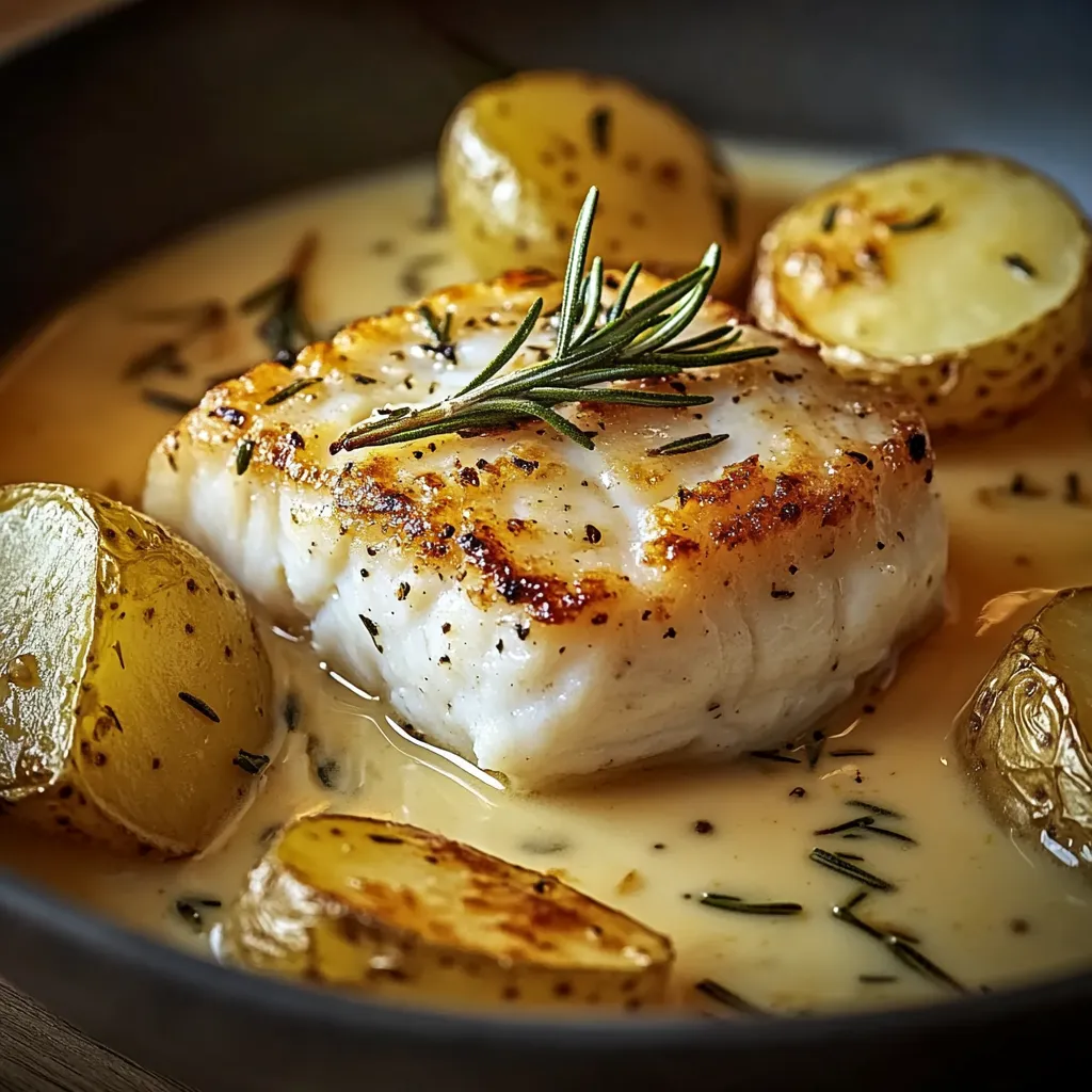 A bowl of fish with herbs on top.