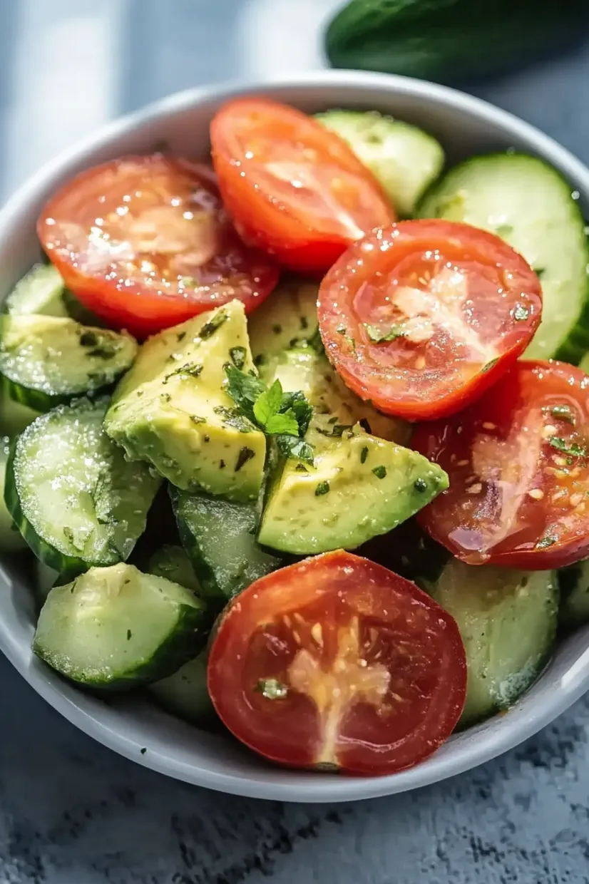 A bowl of sliced tomatoes and cucumbers.