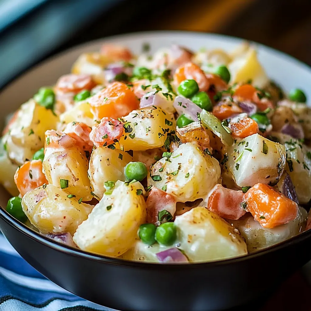 A bowl of food with peas and potatoes.