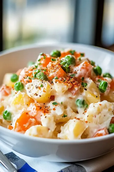 A bowl of food with peas and tomatoes.