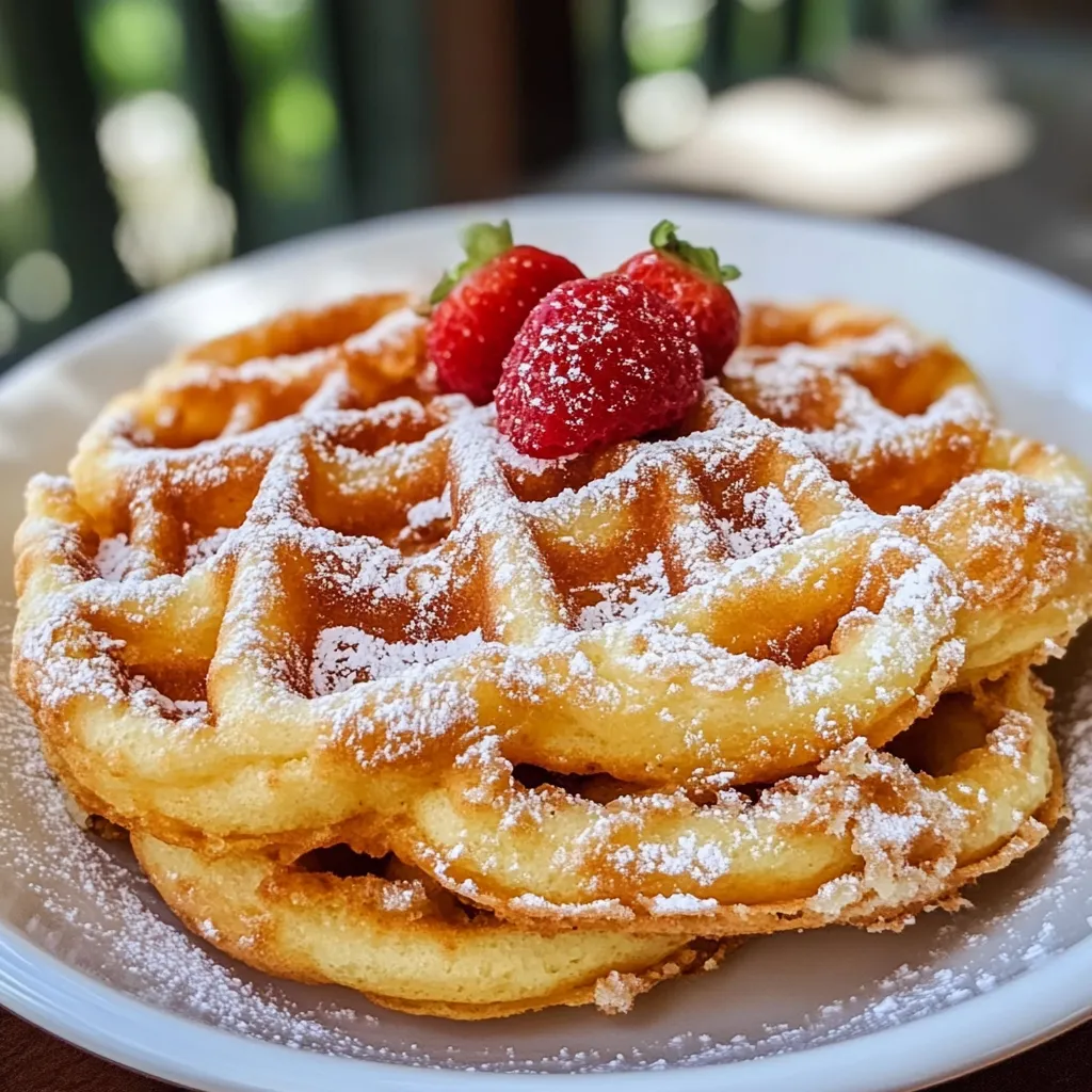 A plate of waffles with strawberries on top.