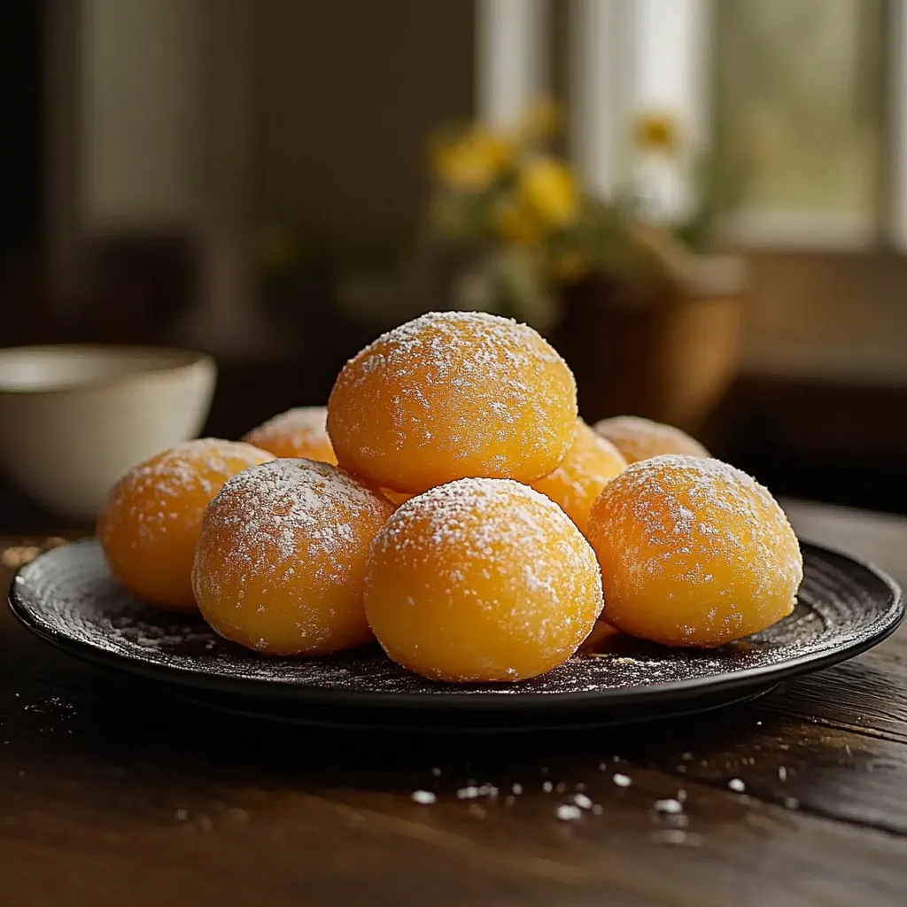 A plate of powdered donuts.