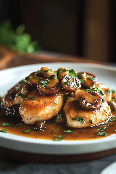 A plate of food with mushrooms and herbs.