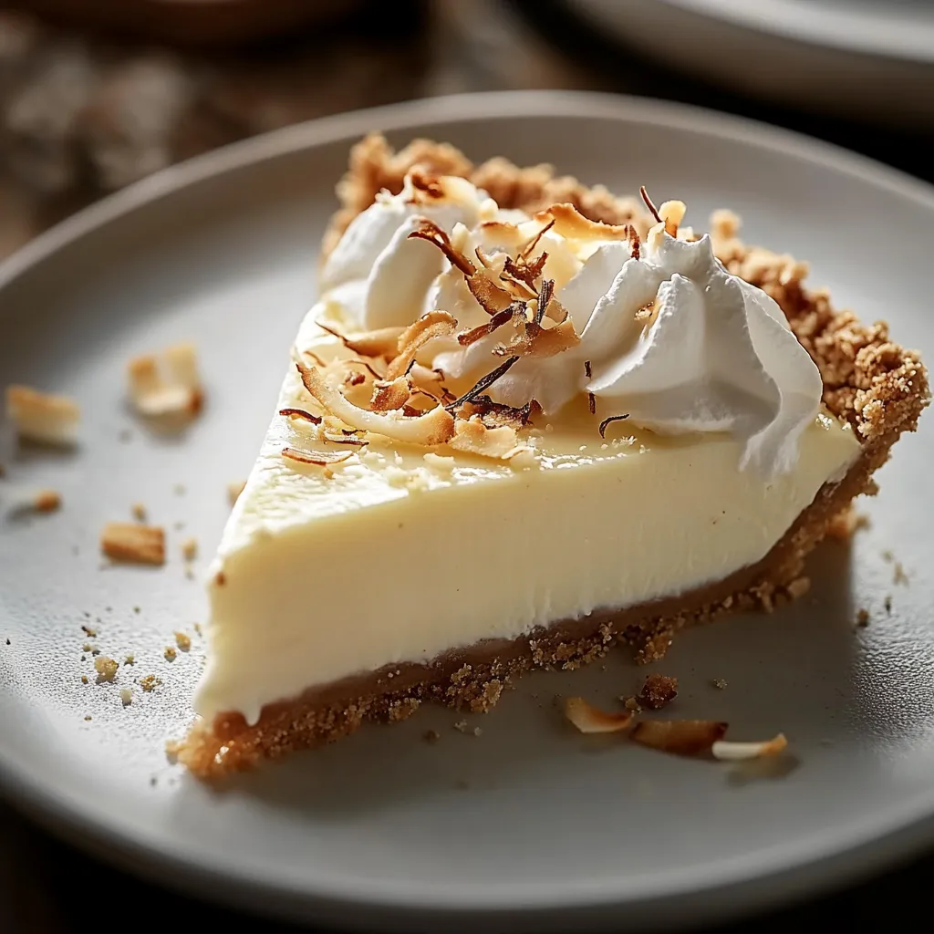 A slice of pie with coconut on top.