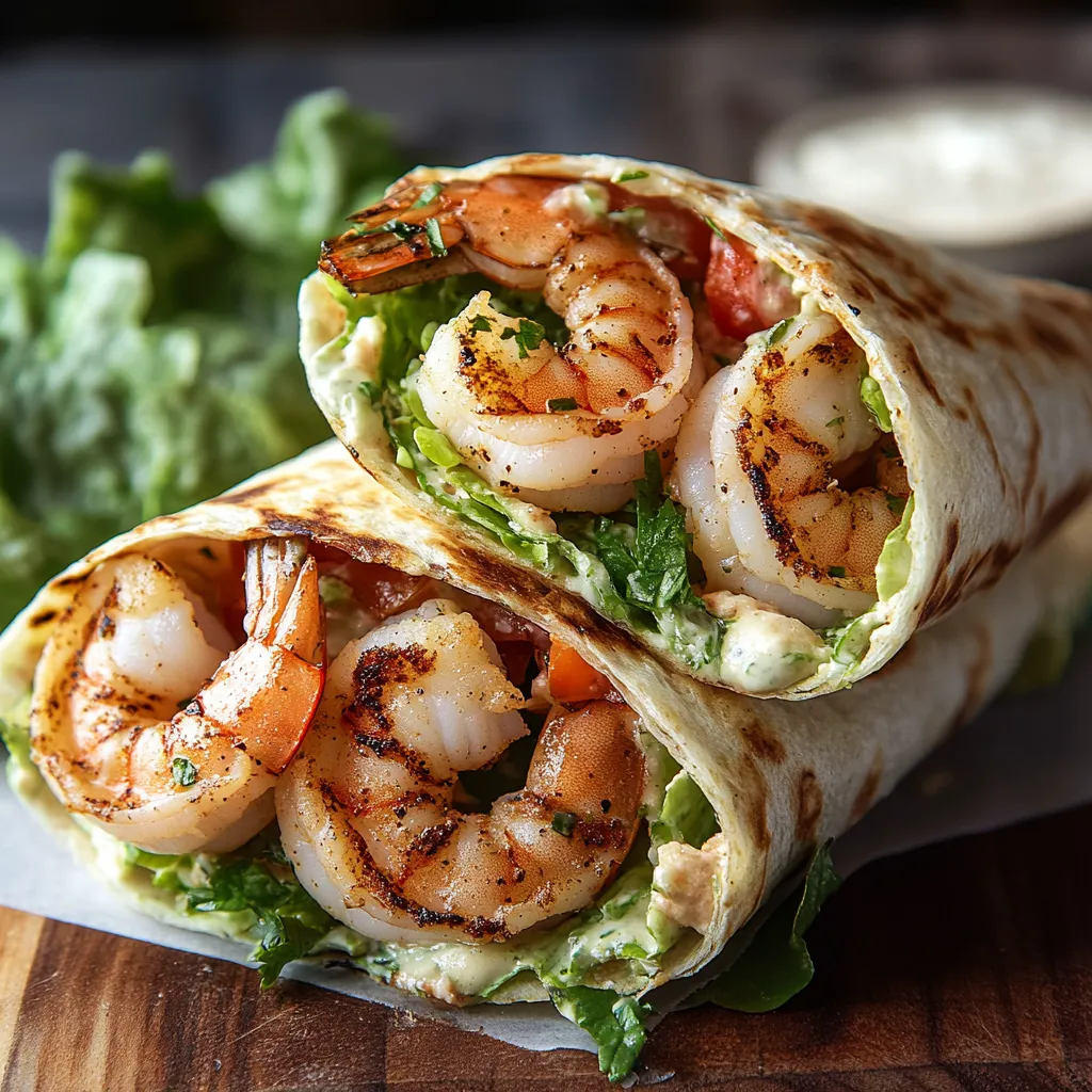 A shrimp wrap on a wooden table.