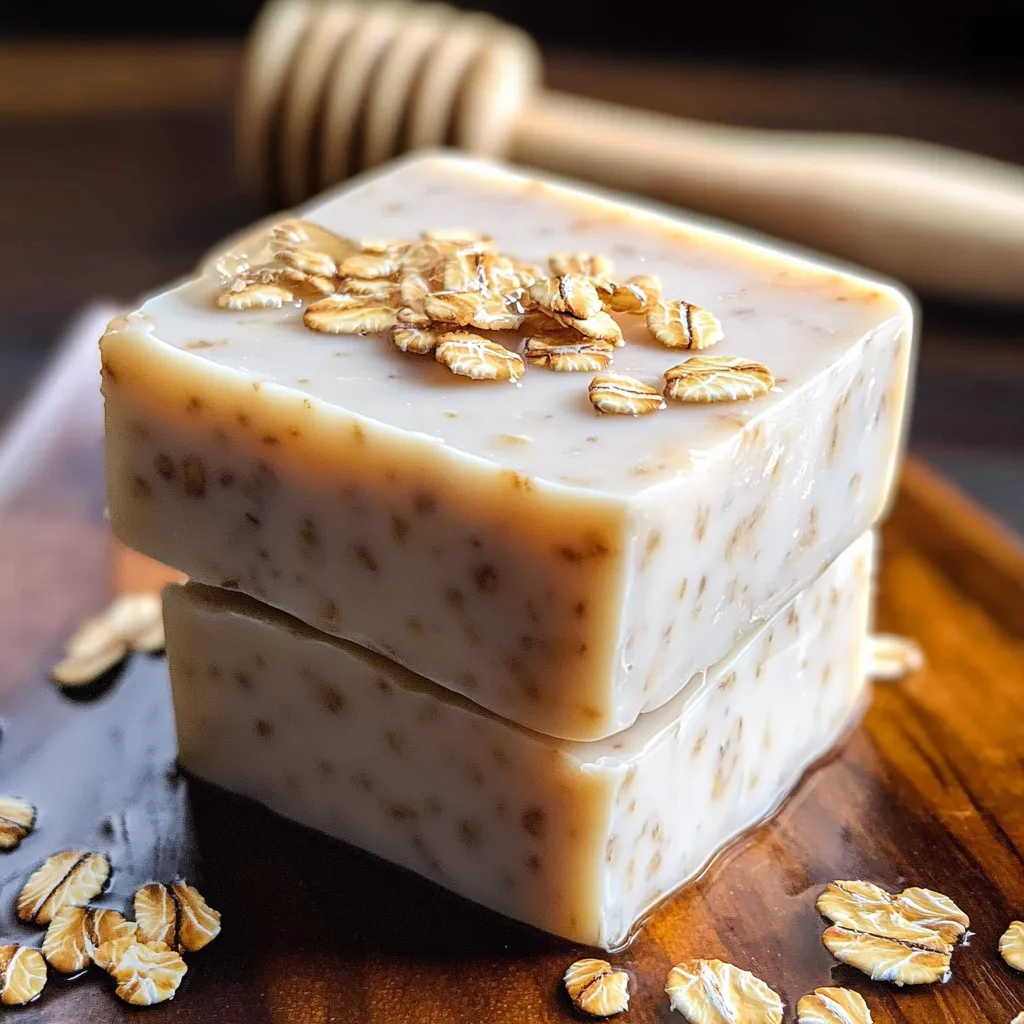 A block of honey and oatmeal soap.