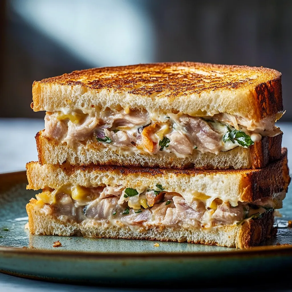 A sandwich with meat and cheese on a plate.