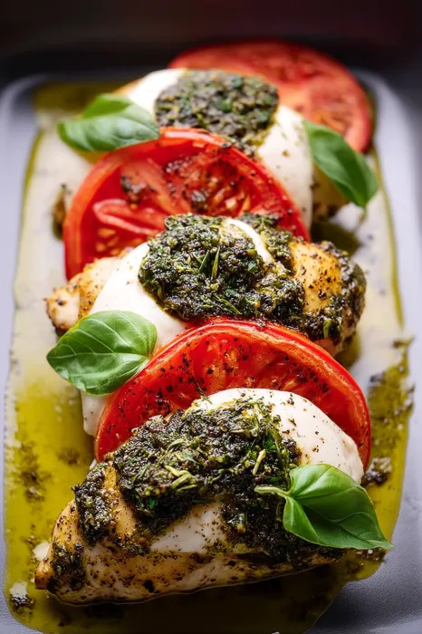 A plate of food with tomatoes and cheese.