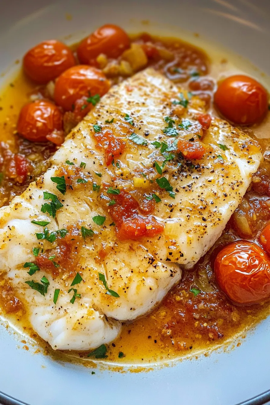 Fish with tomatoes and herbs.
