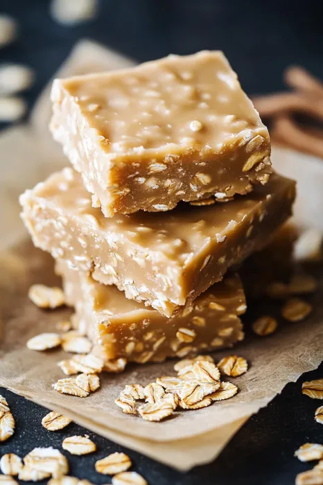 Stacked treats with nuts scattered on top.