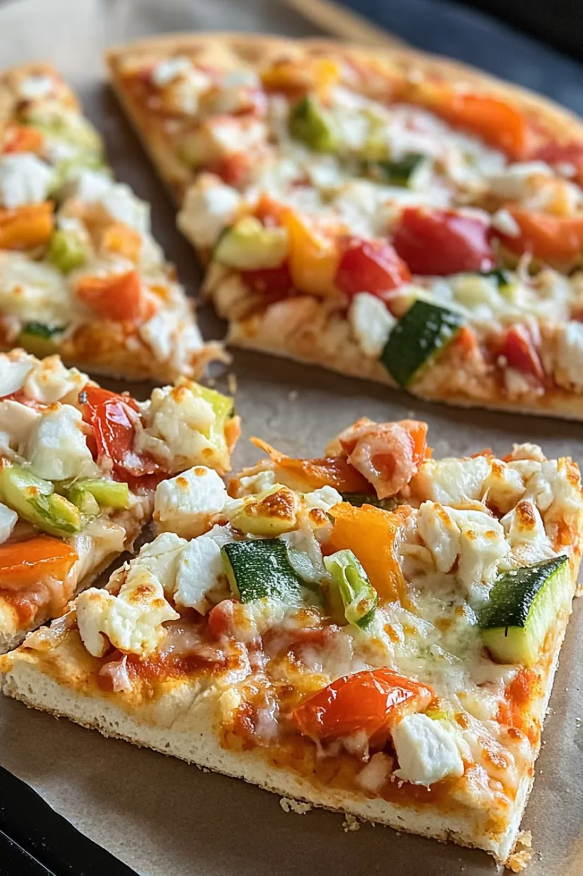 A pizza with tomatoes, cheese, and zucchini.