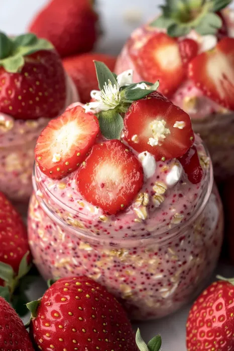 A bowl of strawberries and whipped cream.