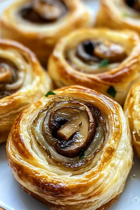 A pastry with mushrooms and herbs.