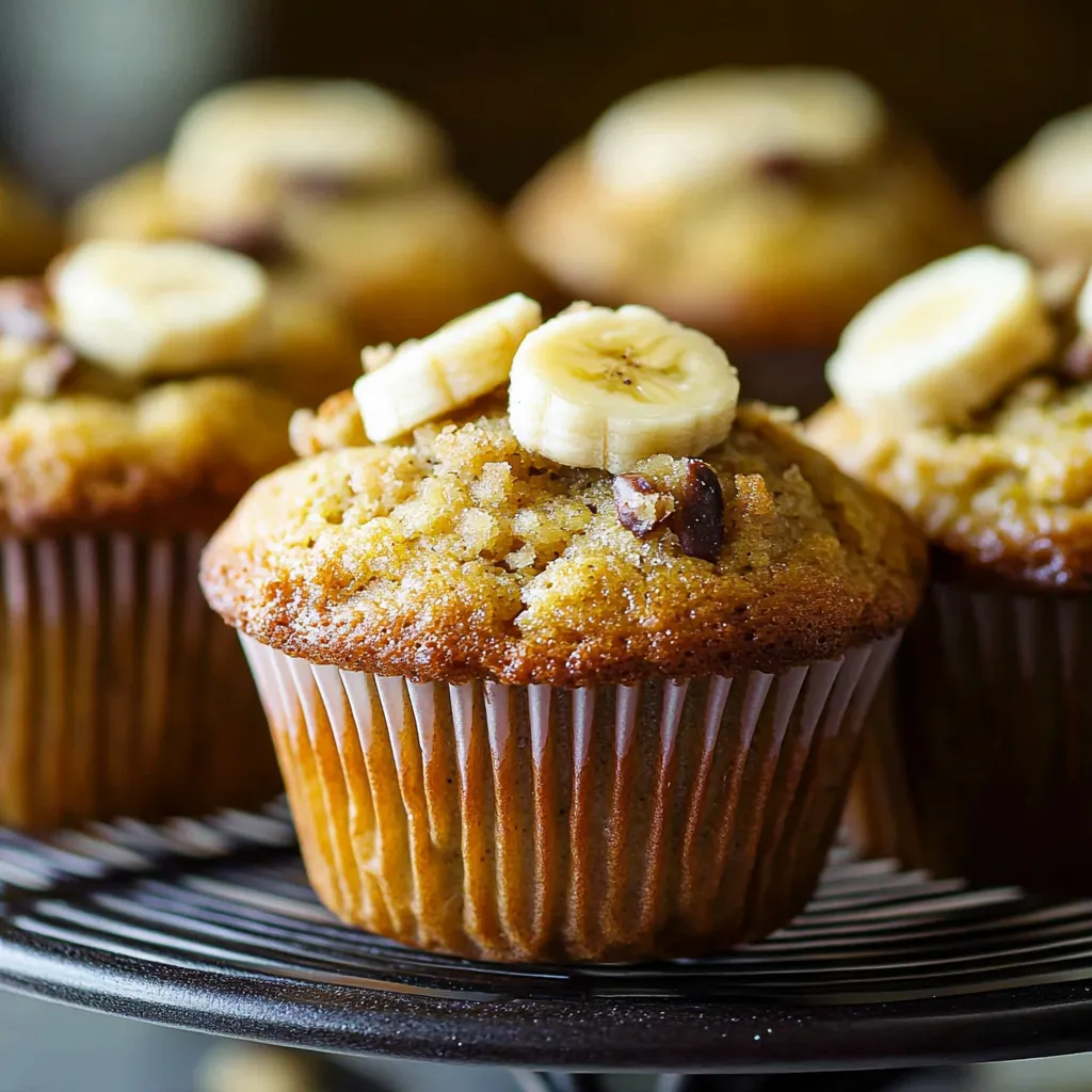 A bunch of banana muffins stacked with bananas beside them.