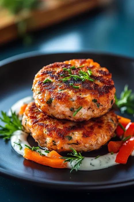 Two pieces of meat on a plate with sauce.