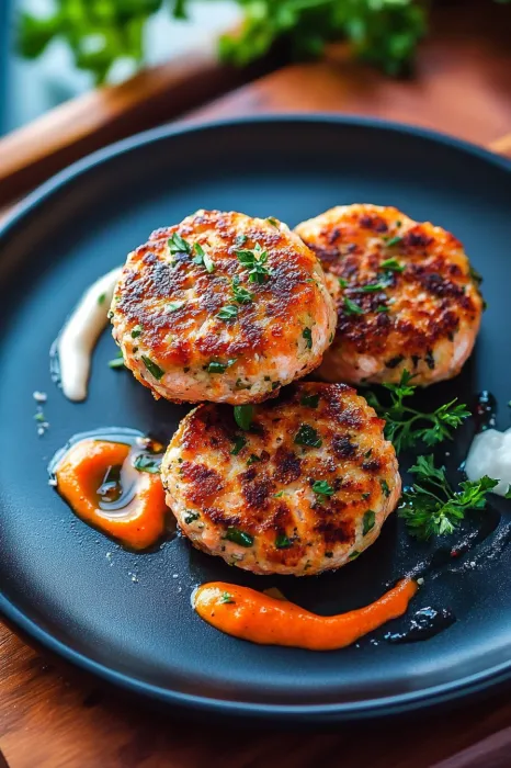 Two pieces of meat with sauce on a plate.