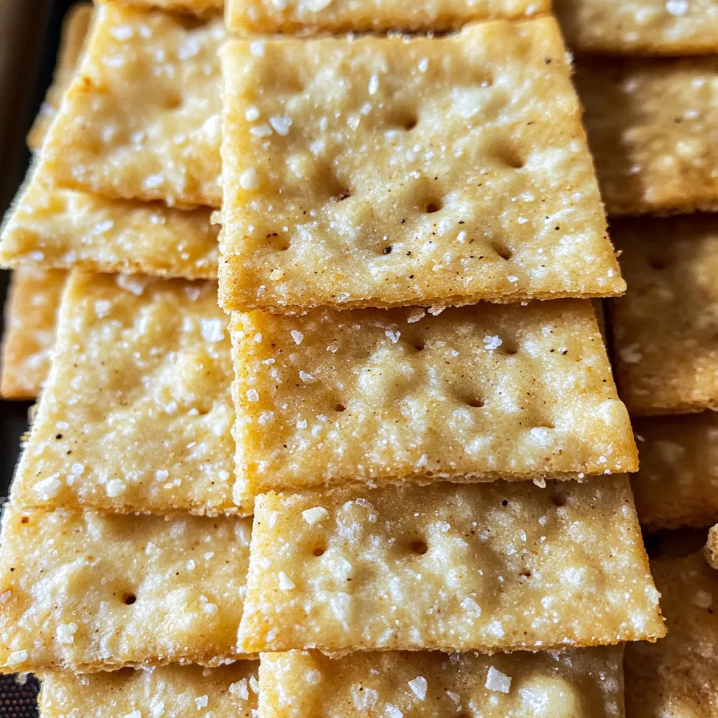 Crackers stacked with salt sprinkled on top.