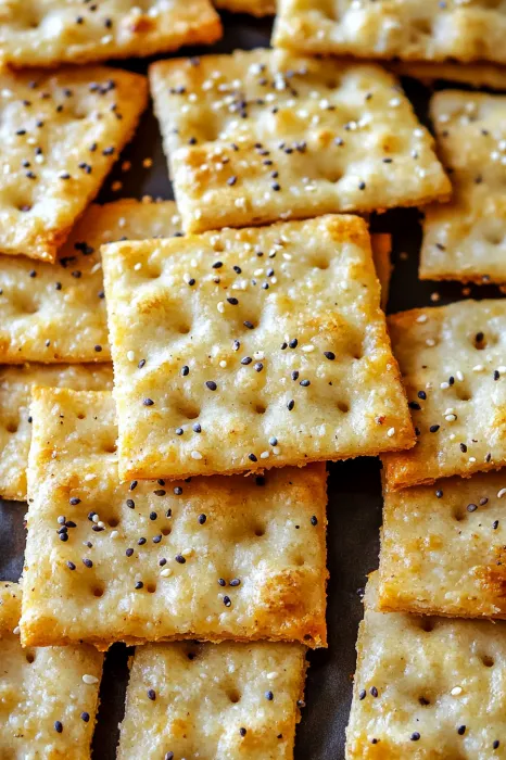 A plate of crackers with sesame seeds on top.
