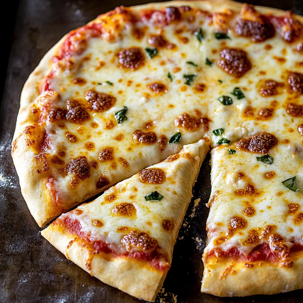 Slice of cheesy pizza with herbs.