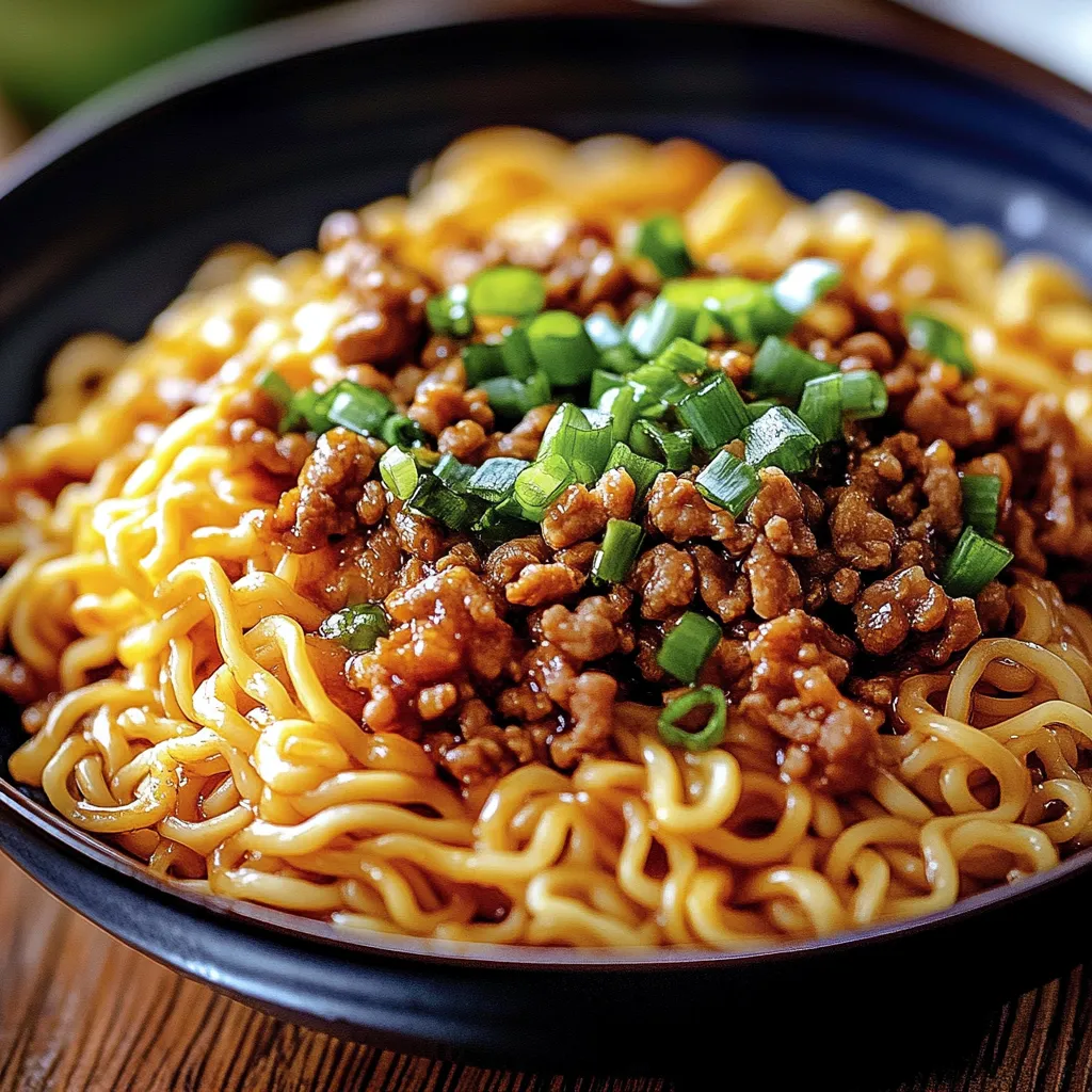 A delicious noodle bowl with fresh veggies and meat.