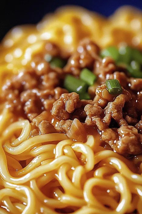 A bowl of noodles with meat and vegetables.