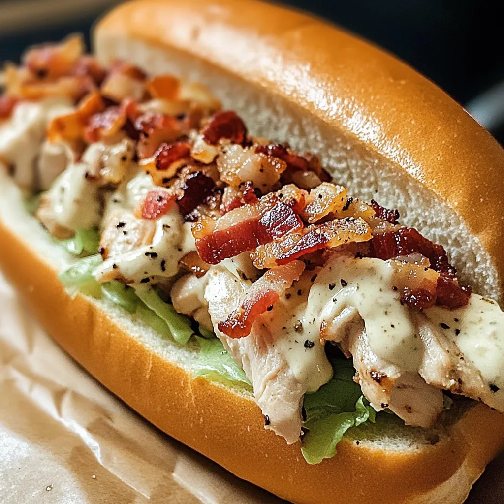 A bun layered with chicken and bacon fillings.