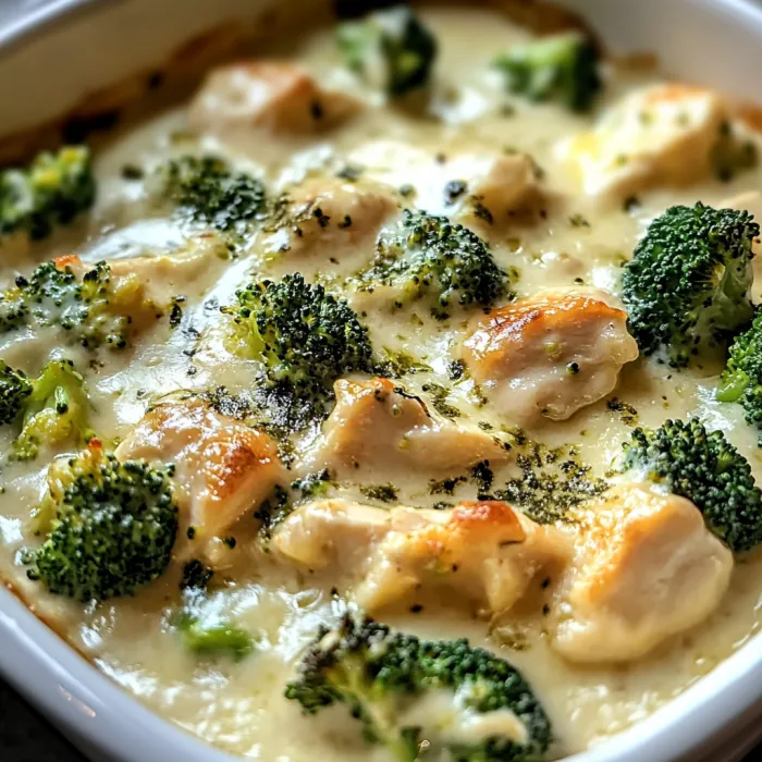 Bowl of cheesy chicken and broccoli.